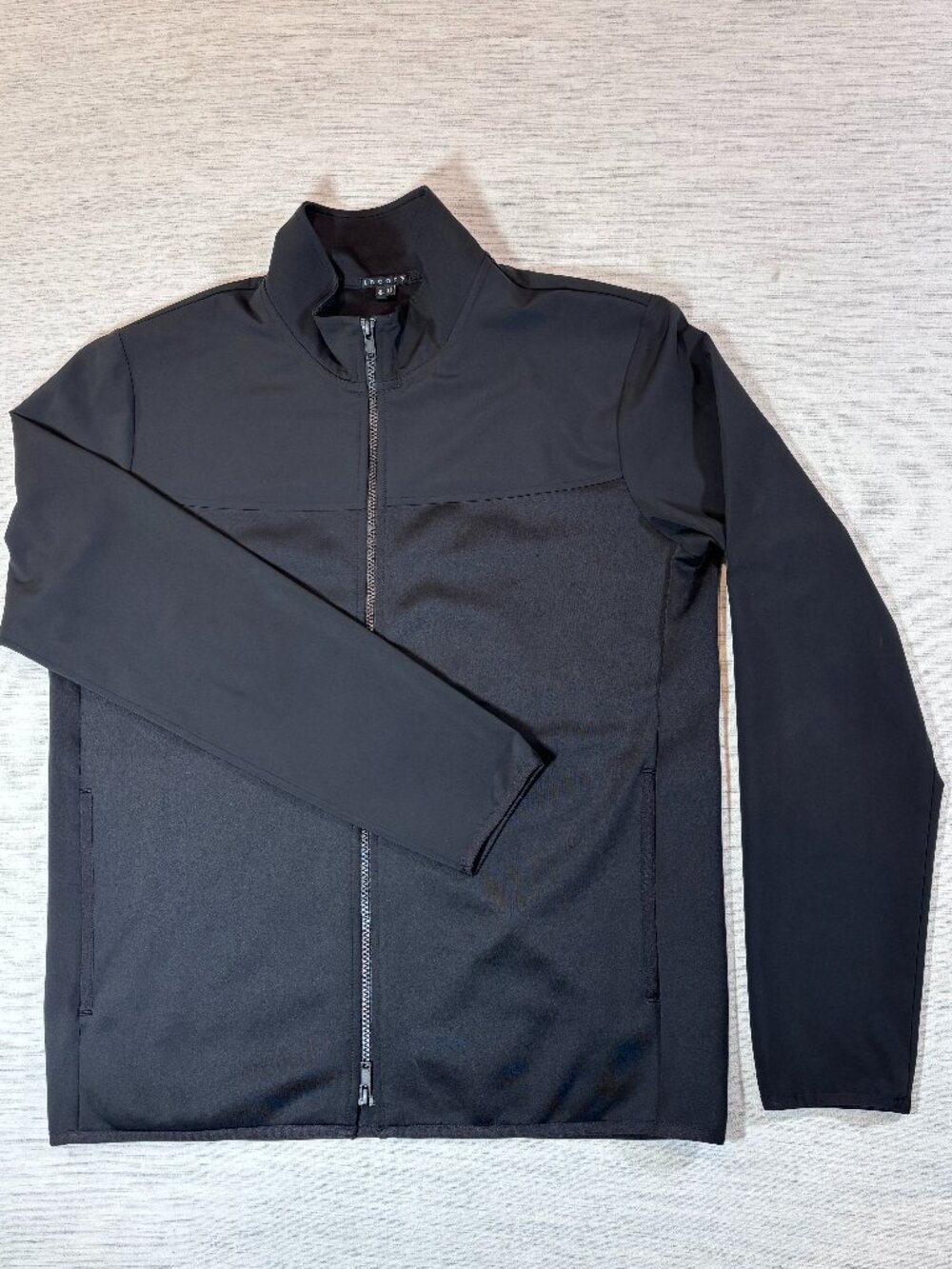 Theory Men's Black Stroud Jetliner Zip Jacket, Stand Collar, Two-Way Zip, Size M